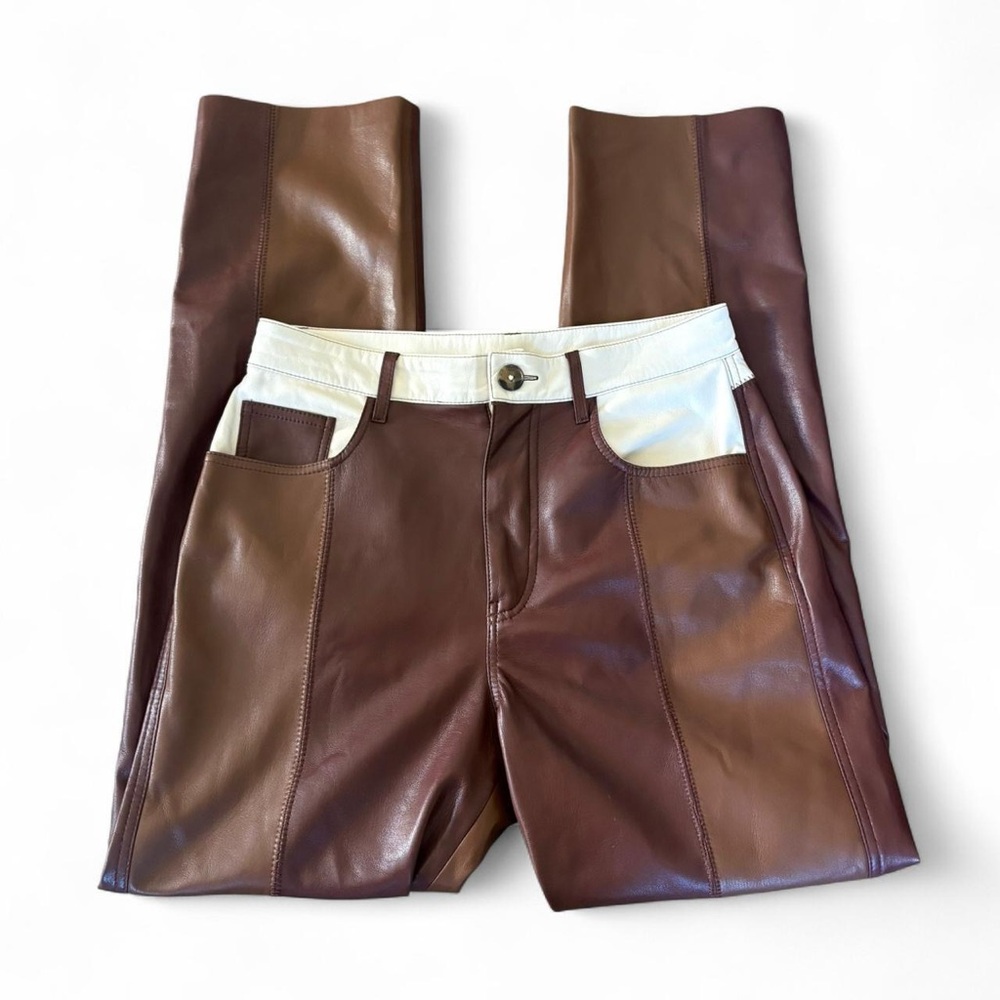 Nanushka Brown and Cream Leather Pants